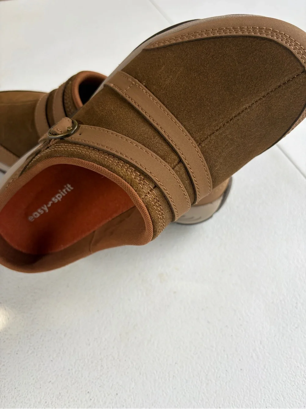 Easy Spirit women’s Suede Slip-On Loafers in Chestnut Brown